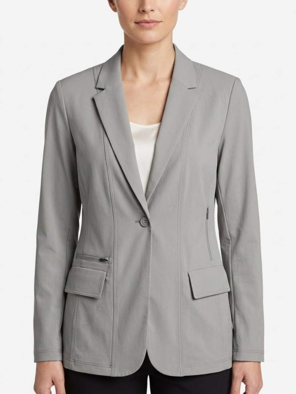 Eddie Bauer Stretch Travel Blazer Jacket Gray 12 UPF 50 Gorpcore Athleisure Chic